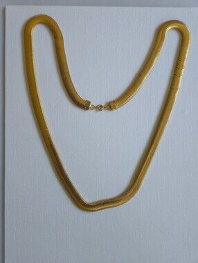 Vintage Gold Tone Wide Omega Herringbone Chain Necklace, Liquid Gold Snake Stran